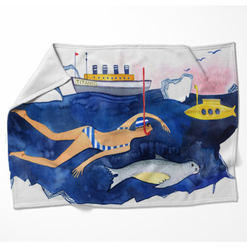 Winter Swimming Girl Swimming In Ice  Woven Throw Blanket
