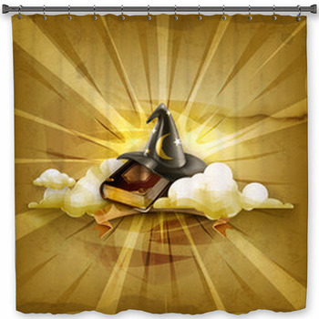 Wizard Hat And Old Book, Old Style Vector  Shower Curtain