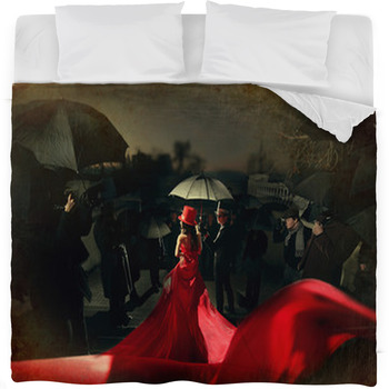 Woman In Red Dress On Carpet. Photo Fleece Bed Blanket