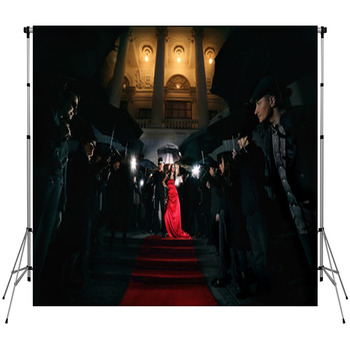 Woman In Red Dress On The Red Carpet Fleece Backdrop