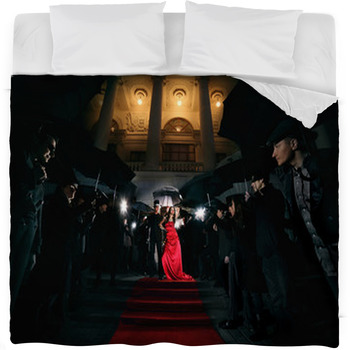 Woman In Red Dress On The Red Carpet  Fleece Bed Blanket