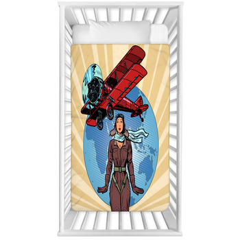 Woman Pilot Of A Vintage Biplane Baby Crib Comforter