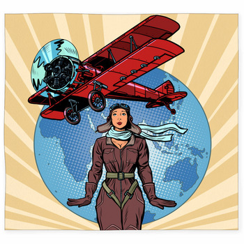Woman Pilot Of A Vintage Biplane Custom Size Floor Mat