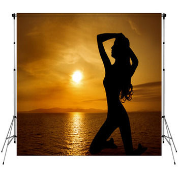 Woman Sexy Silhouette Over Sky Custom Size Backdrop