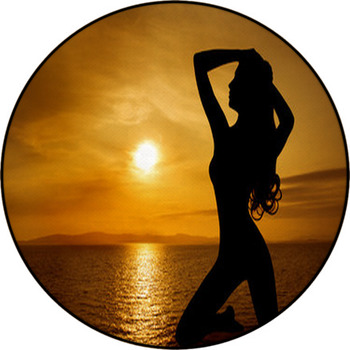 Woman Sexy Silhouette Over Sky Sunset On Sea Round Rug