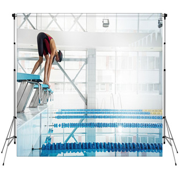 Woman Swimmer In A Starting Position Fleece Backdrop