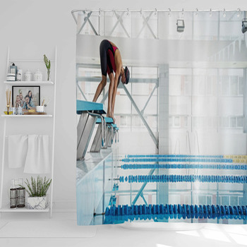 Woman Swimmer In A Starting Position Shower Curtain