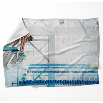 Woman Swimmer In A Starting Position Woven Throw Blanket