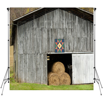 Wooden Barn Filled With Hay Decorated Fleece Backdrop