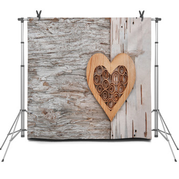 Wooden Decorative Heart On The Birch Fleece Backdrop