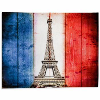Wooden French Flag And Eiffel Tower Area Rug