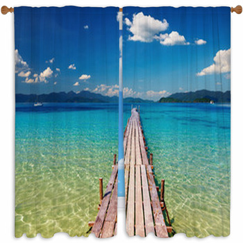 Wooden Pier In Tropical Custom Size Window Curtain