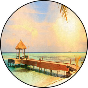 Wooden Wharf With Pavilion For Ships Round Rug