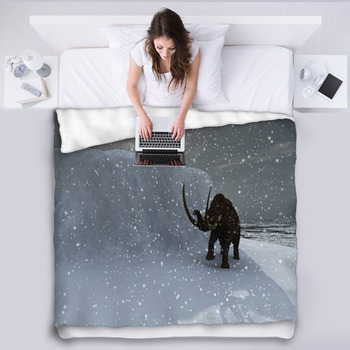 Woolly Ice Age Mammoth In Blizzard Fleece Blanket