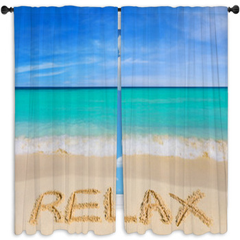 Word Relax On Beach Window Curtain