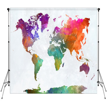 World Map In Watercolor Custom Size Backdrop