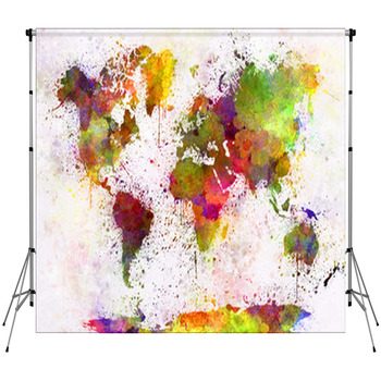 World Map In Watercolor Custom Size Backdrop