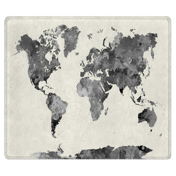 World Map In Watercolor Gray Area Rug