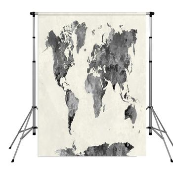 World Map In Watercolor Gray Pole Pocket Backdrop