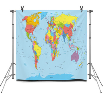 World Map With Countries And City Names Fleece Backdrop