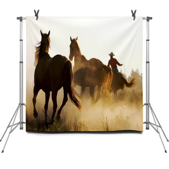 Wrangler Herding Wild Horses Fleece Backdrop