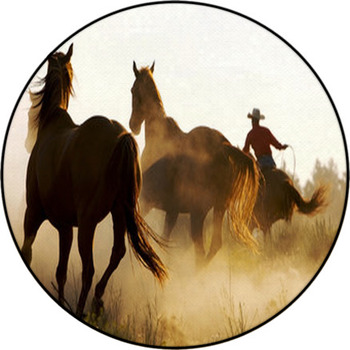 Wrangler Herding Wild Horses Round Rug
