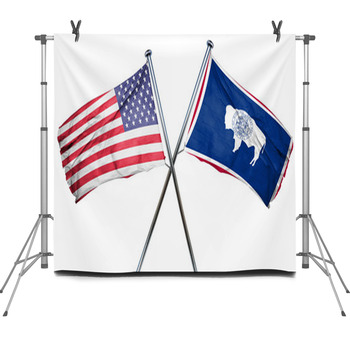 Wyoming And Usa Flag 3d Rendering Fleece Backdrop