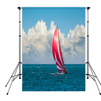 Yacht Sailing At Waves Of The Sea Pole Pocket Backdrop