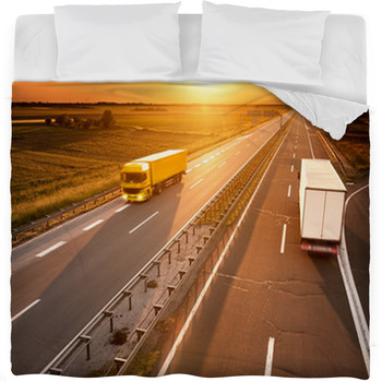 Yellow And White Truck In Motion Fleece Bed Blanket