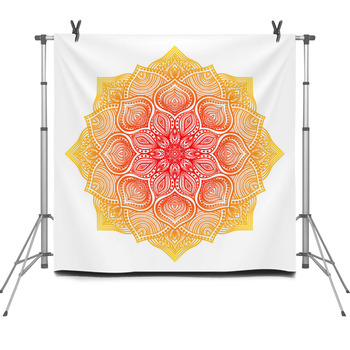 Yellow Red Floral Round Ornament Fleece Backdrop
