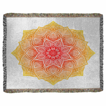 Yellow Red Floral Round Ornament Woven Throw Blanket
