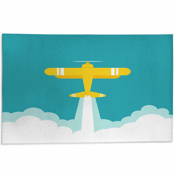 Yellow Retro Airplane Or Aeroplane Flies In Sky  Area Rug