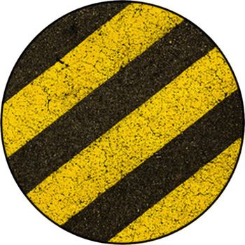 Yellow Striped Road Markings On Black Asphalt. Round Rug