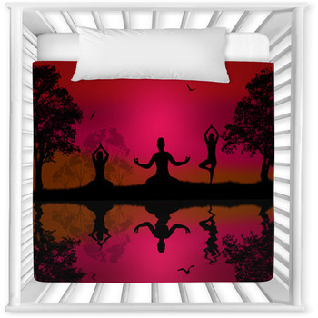 Yoga Meditation Silhouettes Baby Crib Comforter