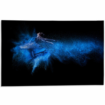 Young Beautiful Dancer Jumping Into Blue Powder  Area Rug