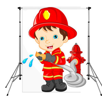 Young Boy Wearing Firefighter Pole Pocket Backdrop