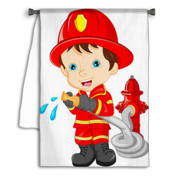 Young Boy Wearing Firefighter Cartoon Towel