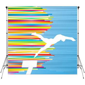 Young Man Athlete Jump In Swimming  Custom Size Backdrop
