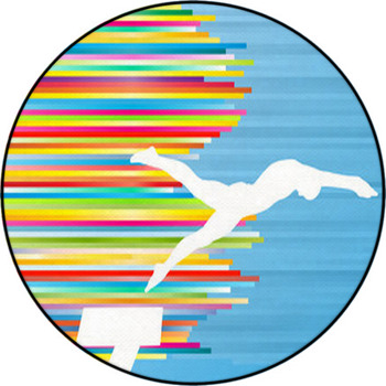 Young Man Athlete Jump In Swimming Pool Round Rug