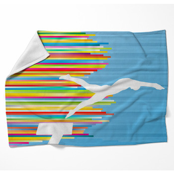 Young Man Athlete Jump In Swimming Woven Throw Blanket
