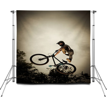 Young Man Flying On His Bike: Dirt  Custom Size Backdrop