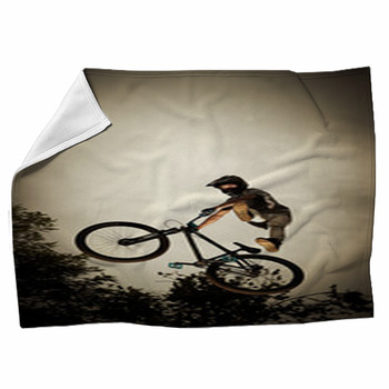 Young Man Flying On His Bike: Dirt Jump Fleece Blanket