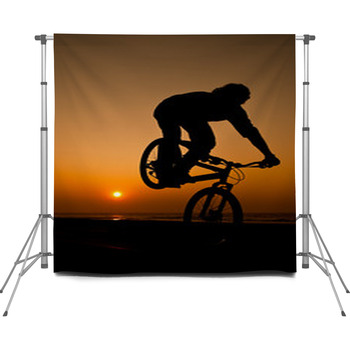 Young Man Performing Bike Tricks Custom Size Backdrop