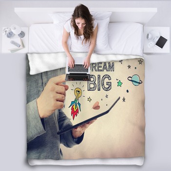 Young Man Pointing At Dream BIG Concept Fleece Blanket