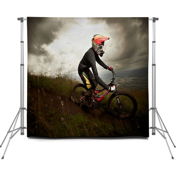 Young Man Riding A Mountain Bike Custom Size Backdrop