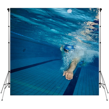 Young Man Swimming In Pool Custom Size Backdrop