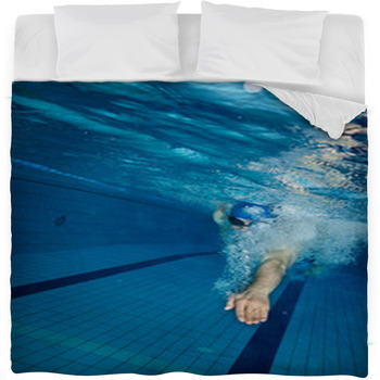 Young Man Swimming In Pool Fleece Bed Blanket