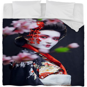 Young Pretty Geisha In Kimono Fleece Bed Blanket