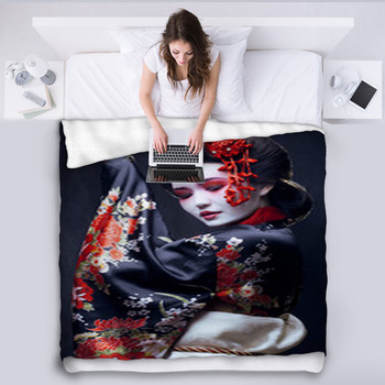 Young Pretty Geisha In Kimono Fleece Blanket