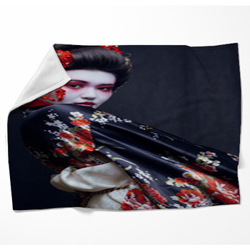 Young Pretty Geisha In Kimono Woven Throw Blanket